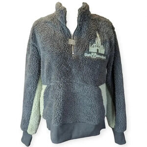New Disney World Fleece Quarter Zip Pullover Sweater Size Small Gray Mint WDW
